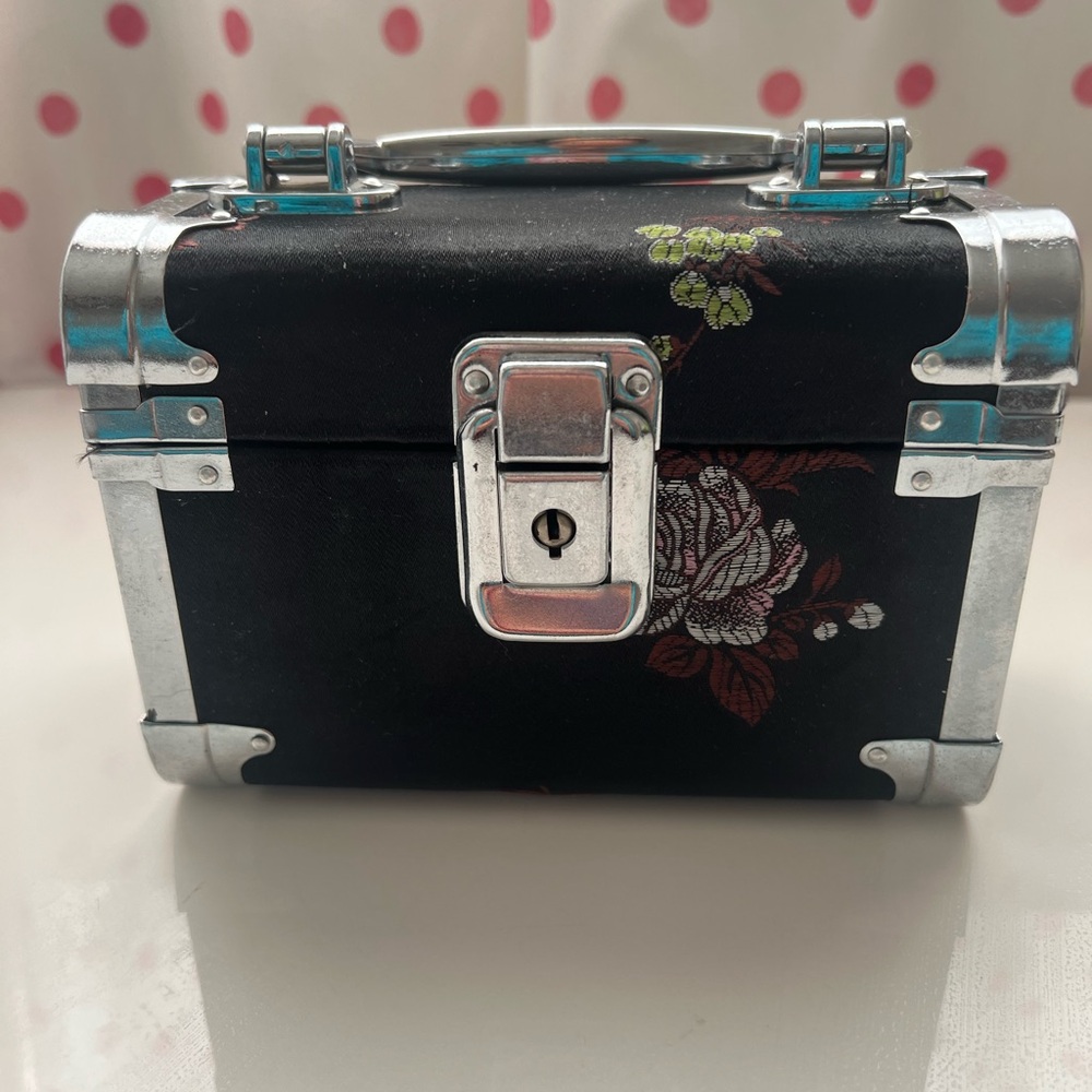 Black Floral Jewelry Box with Silver Hardware